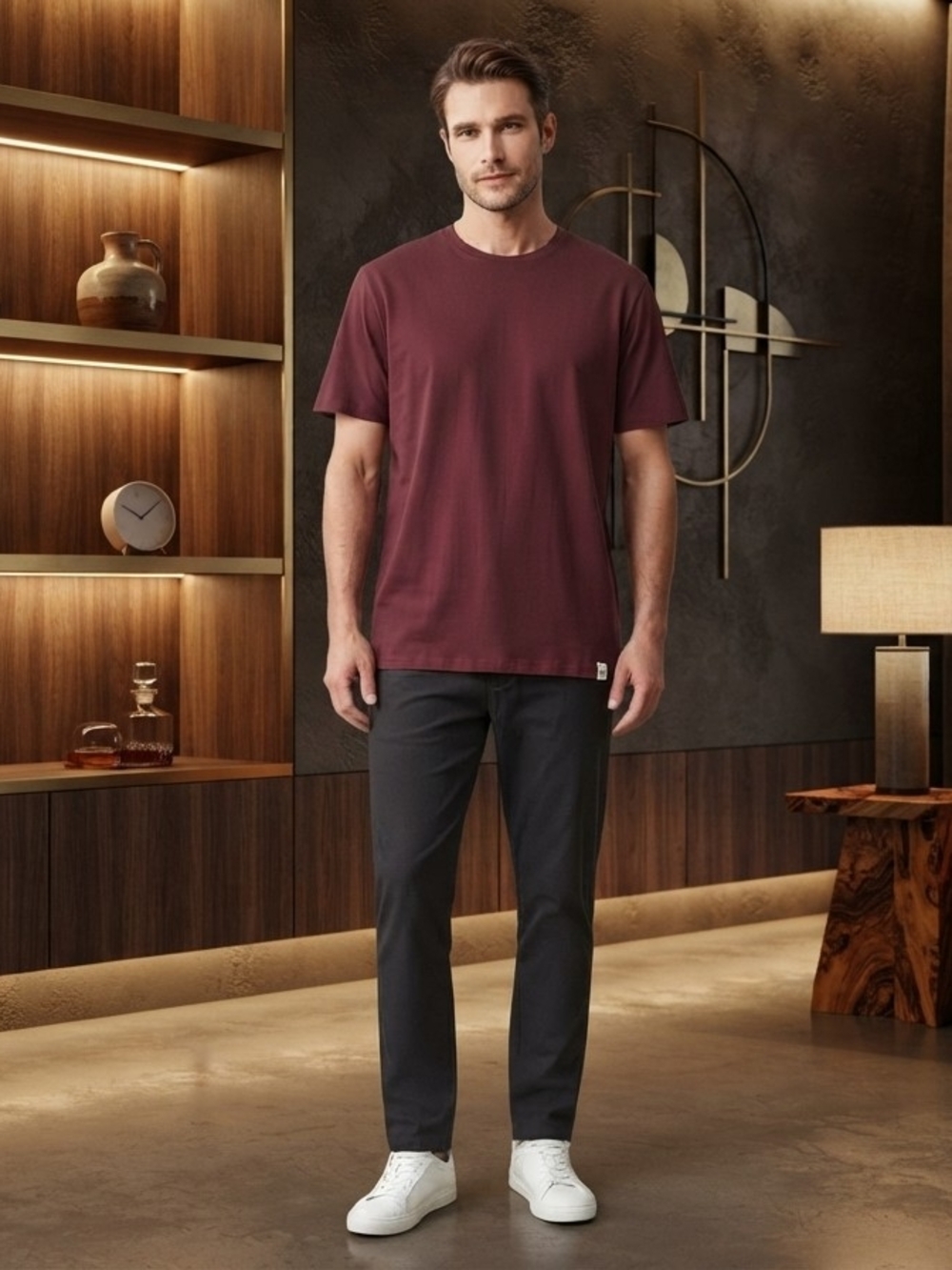 Free Planet Men's XL Burgundy Relaxed Crew Neck Short Sleeve Cotton Knit Tee
